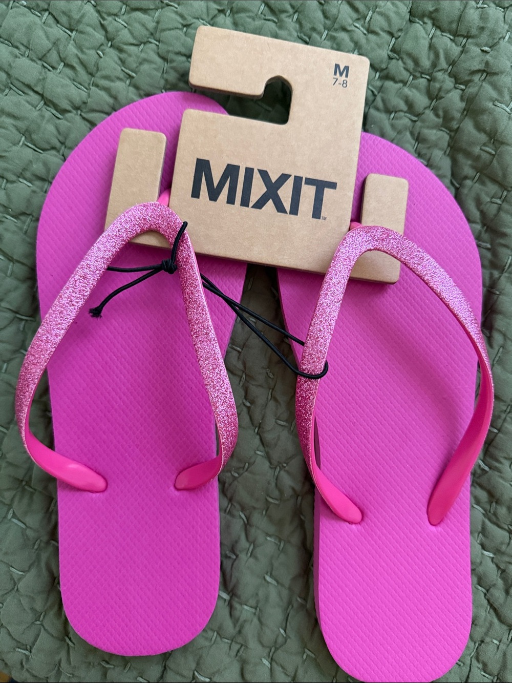MIXIT Hot Pink Glitter Strap Flip Flops